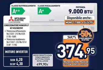Unieuro Mitsubishi Condizionale Monosplit Kit MSZHR25VF offerta