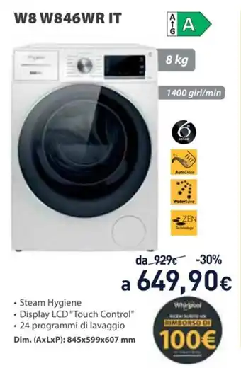 Unieuro Whirlpool W8 W846WR IT offerta