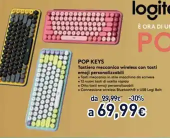 Unieuro logitech Pop Keys Tastiera meccanica wireless con tasti emoji personalizzabili offerta