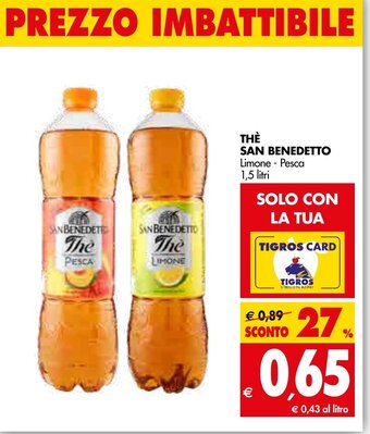 Tigros San Benedetto Thè Limone - Pesca 1,5 litri offerta