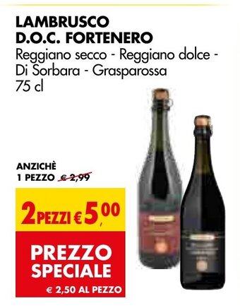 Tigros Lambrusco D.O.C. Fortenero 75 cl offerta