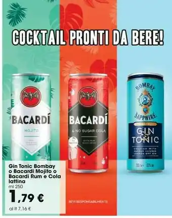 Carrefour Market Gin Tonic Mojito &no Sugar Cola M S With Gin Tonic Bombay O Bacardi Mojito O Bacardi Rum E Cola Lattina Ml 250 offerta
