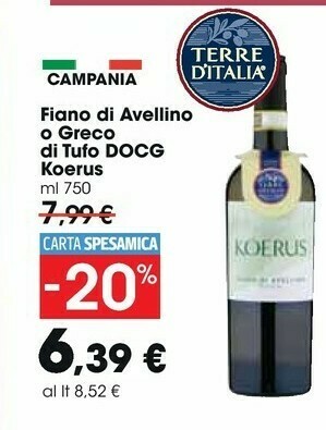 Carrefour Market Terre D'Italia Fiano Di Avellino O Greco Di Tufo Docg Koerus offerta