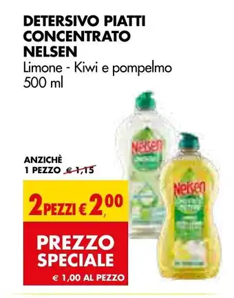 Tigros Nelsen Detersivo Piatti Concentrato Limone - Kiwi e pompelmo 500 ml 2 pezzi offerta