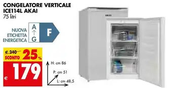 Tigros Akai Congelatore Verticale Ice114L 75 litri offerta