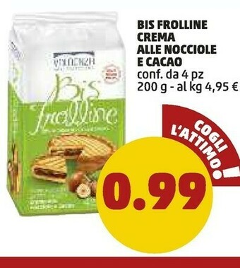 PENNY Valdenza Bis Frolline Con Crema Alle Nocciole E Cacao 200 G(ml) offerta
