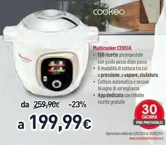Unieuro Moulinex Cookeo Multicooker CE851A offerta