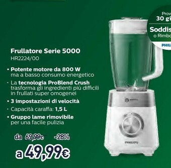 Unieuro Philips 5000 Series Frullatore HR2224/00 Con Tecnologia ProBlend Crush offerta