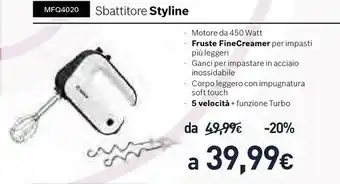 Unieuro Bosch Sbattitore Styline MFQ4020 offerta