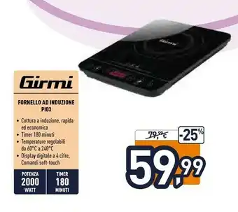 Unieuro Girmi PI03 Nero Superficie Piana A Induzione 1 Fornello(i) offerta