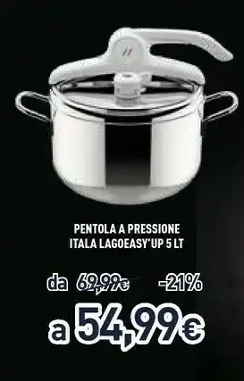 Lagostina Pentola A Pressione Itala Lagoeasy'up 5lt Adatta All'induzione, Made In Italy