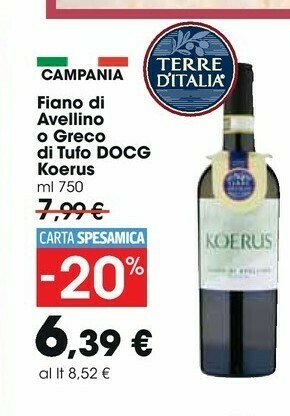 Carrefour Market Terre D'Italia Fiano Di Avellino O Greco Di Tufo Docg Koerus offerta