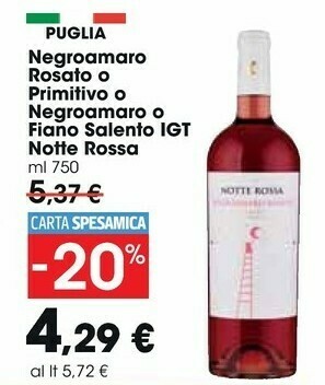 Carrefour Market Notte Rossa Negroamaro Rosato O Primitivo O Negroamaro O Fiano Salento Igt offerta