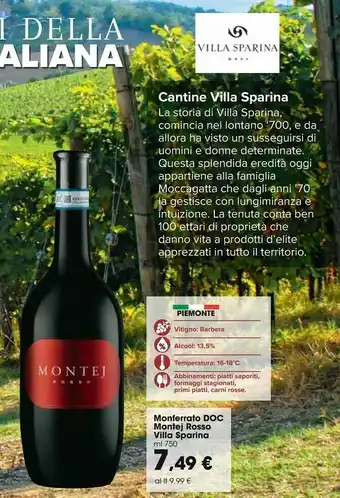 Carrefour Villa Sparina Monferrato Doc Montej Rosso offerta