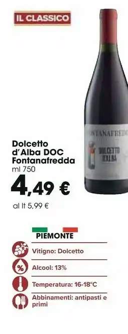 Carrefour Fontanafredda Dolcetto D'alba Doc offerta