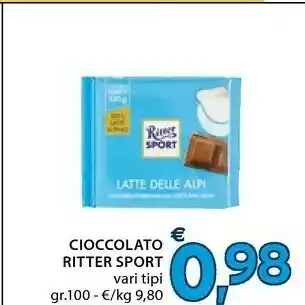Mercatò Alpì Cioccolato Ritter Sport Vari Tipi Gr100 offerta