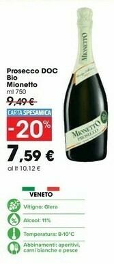 Carrefour Market Mionetto Prosecco DOC Bio offerta