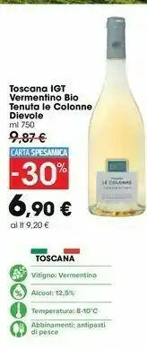 Carrefour Market Dievole Tenuta Le Colonne Toscana IGT Vermentino Bio offerta