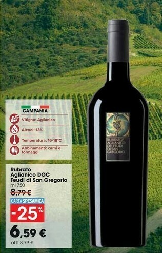 Carrefour Market Feudi di san gregorio Rubrato Aglianico DOC offerta