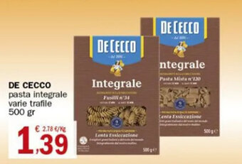 Crai De Cecco Pasta integrale varie trafile 500 gr offerta