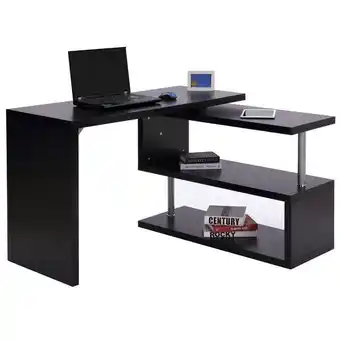 Scrivania angolare per computer con scaffali in legno nero, 120x106x75cm