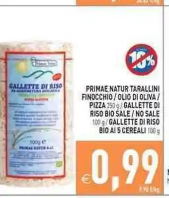 Pim Supermercati Gallette Di Riso Primae Natur Tarallini Finocchio / Olio Di Oliva / Pizza 250g Bio Sale / No Sale 100g / Gallette Di Riso Bio offerta
