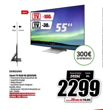 MediaWorld Samsung Smart TV OLED 4K QE55S95B offerta