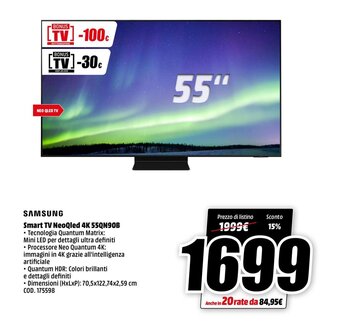 MediaWorld Samsung Smart TV NeoQled 4K 55QN90B offerta