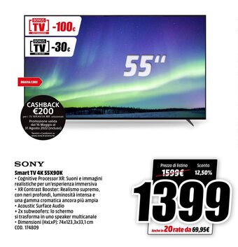 MediaWorld Sony Smart TV 4K 55X90K offerta