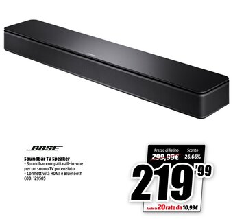MediaWorld Bose Soundbar TV Speaker offerta