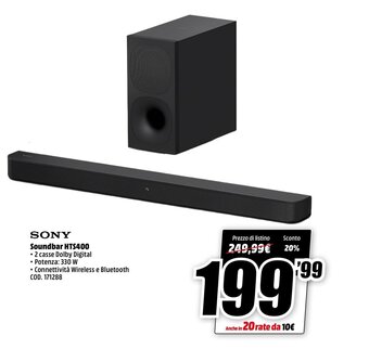 MediaWorld Sony Soundbar HTS400 offerta