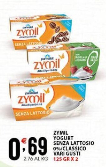 Sisa parmalat Zymil Yogurt Senza Lattosio 0% Classico vari gusti 125 gr x 2 offerta