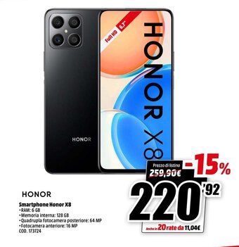 MediaWorld Honor Smartphone X8 offerta
