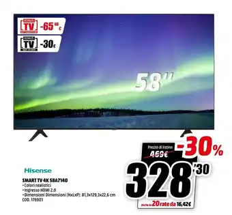MediaWorld Hisense Smart TV 4K 58A7140 offerta