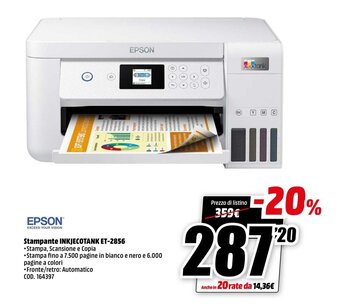 MediaWorld Epson Stampante INKJECOTANK ET-2856 offerta