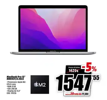 MediaWorld MacBook Pro 13" MNEH3T/A 2022 offerta