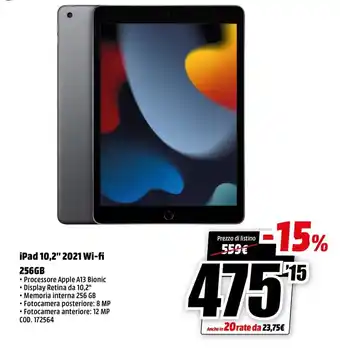 MediaWorld iPad 10,2" 2021 Wi-fi 256GB offerta