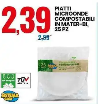 Eurospin Sistema Casa Piatti Microonde Compostabili In Mater - Bi, 25 Pz offerta