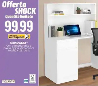 Eurospin Scrivania Con cassetto, anta e pratici ripiani dimensioni 110 x 50 x 135 h.cm offerta