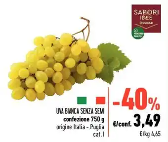 Conad Uva Bianca Senza Semi confezione 750 g offerta