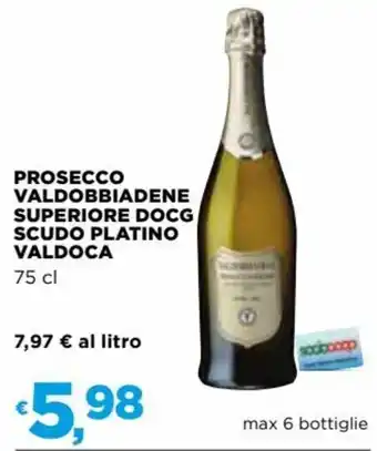 Coop Prosecco Valdobbiadene Superiore DOCG Scudo Platino Valdoca 75 cl offerta