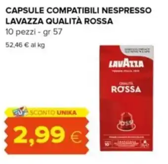 Tigre Lavazza Qualità Rossa Capsule Compatibili Nespresso 10 Pezzi - gr 57 offerta