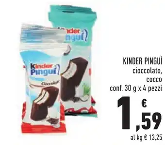 Conad Kinder Pinguì cioccolato, cocco 30 g x 4 pezzi offerta