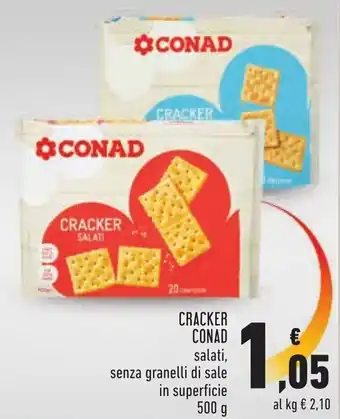 Conad Conad Cracker salati, senza granelli di sale in superficie 500 g offerta