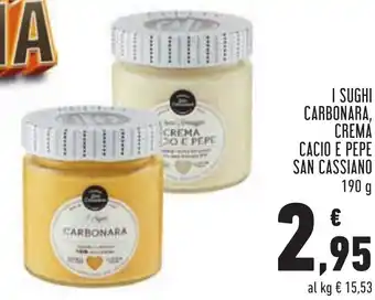 Conad San Cassiano I Sughi Carbonara, Crema Cacio e Pepe 190 g offerta
