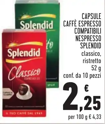 Splendid Capsule Caffè Espresso Compatibili Nespresso 52 g 10 pezzi
