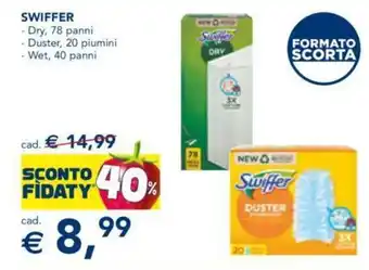 Esselunga Swiffer Dry 78 panni, Duster 20 piumini, Wet 40 panni offerta