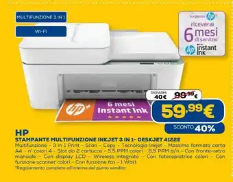 Euronics Hp stampante multifunzione inkjet 3 in 1- deskjet 4122e offerta