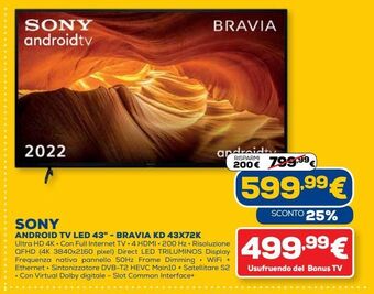 Sony android tv led 43'' - bravia kd 43x72k