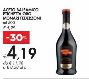 Bennet Aceto balsamico etichetta oro monari federzoni ml 500 offerta
